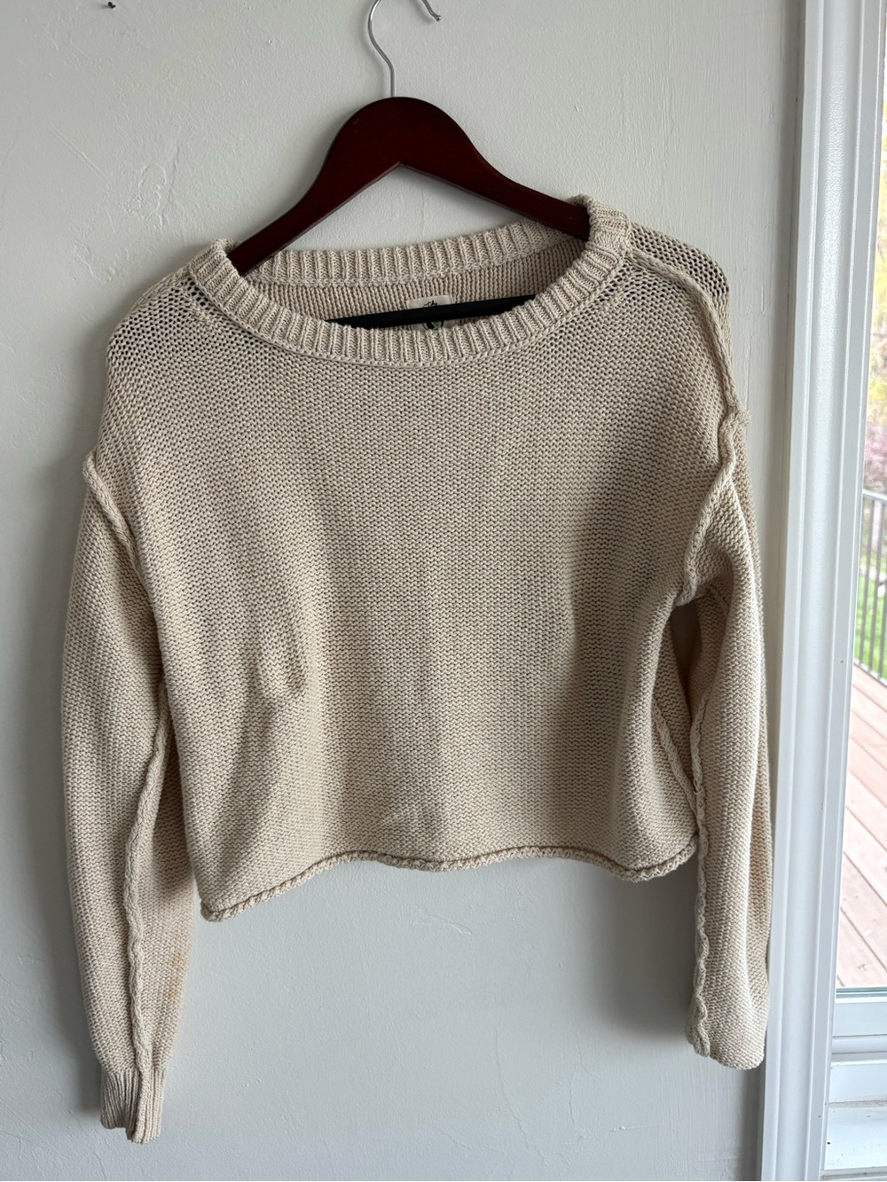 We The Free Cropped Cream Crewneck Sweater
